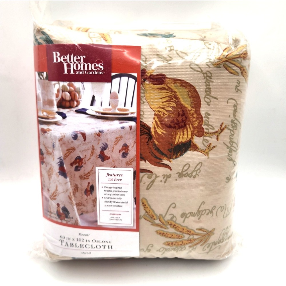 Better Homes and Gardens Tablecloth ROOSTER pattern 102x60 Oblong PEVA NEW